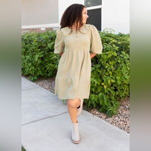 NWT Boutique Polagram Dusty Sage Collar Dress With Pockets Size 3X